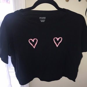 Black cropped tee with candy cane hearts